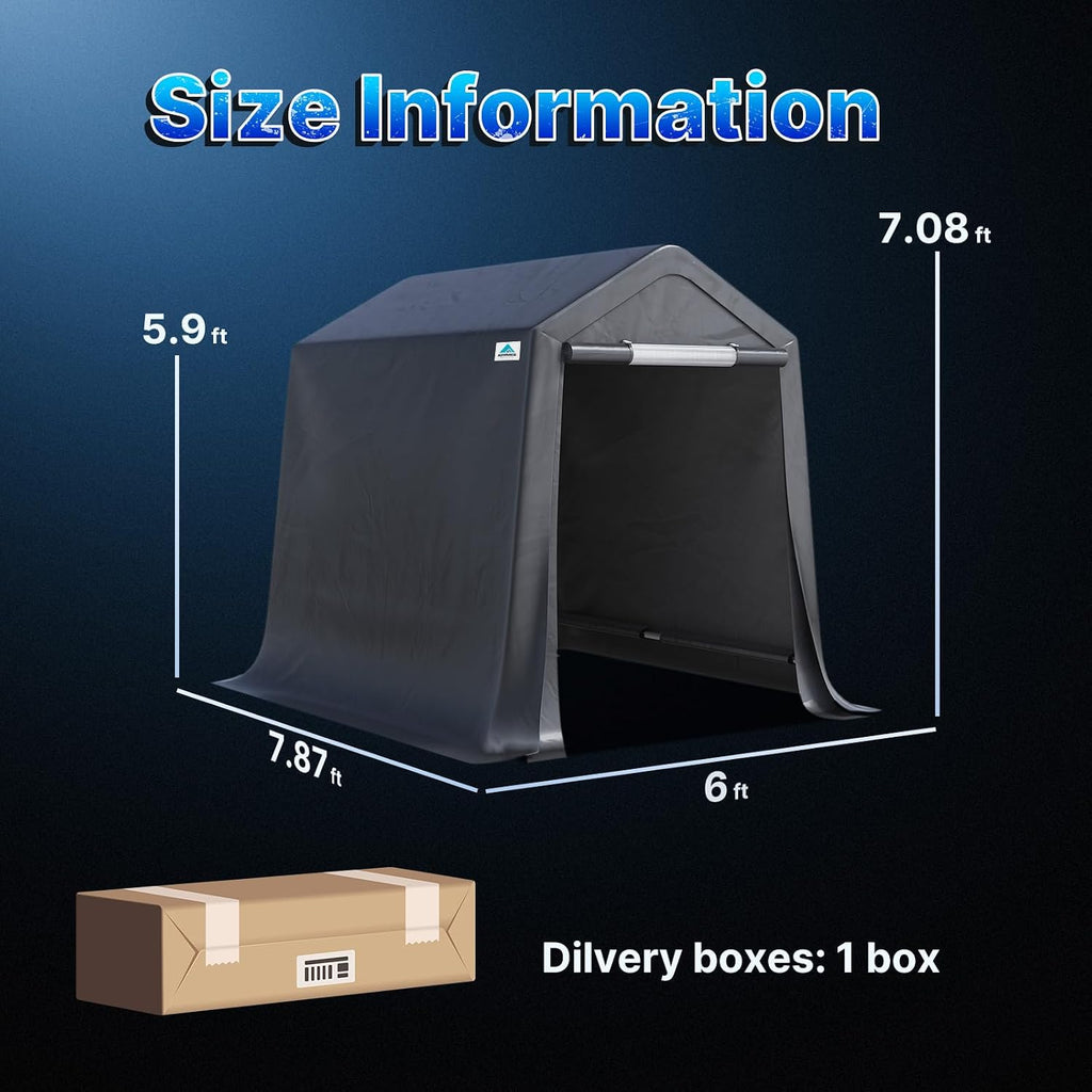 ADVANCE OUTDOOR 6x8 ft Outdoor Portable Storage Shelter Shed with 2 Roll up Zipper Doors & Vents Carport for Motorcycle Waterproof and UV Resistant Portable Garage Kit Tent, Gray