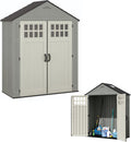 Suncast Everett 6x3 ft Vertical Storage Shed - Resin Outdoor Garden Shed with Floor, Windows, Skylight & Lockable Double Doors. Slim Yard Storage for Utility Tools & Backyard Equipment