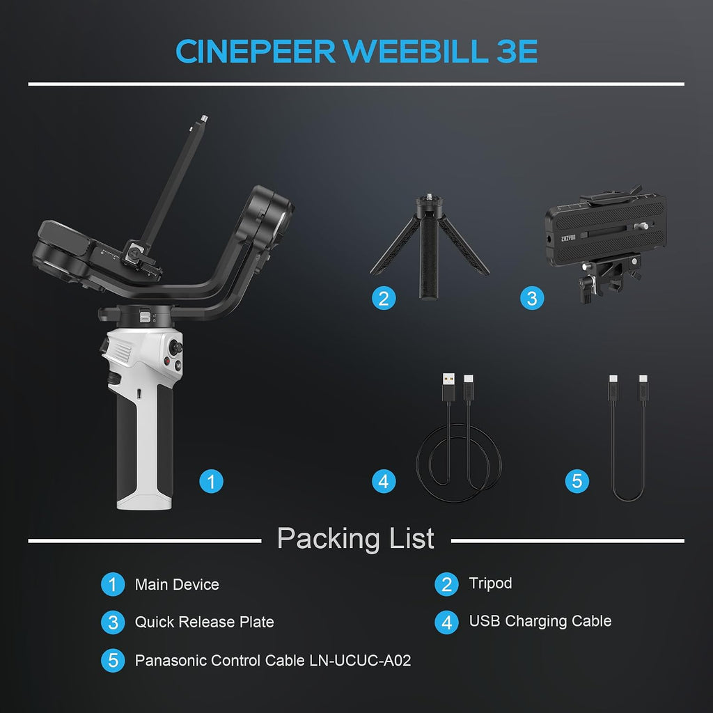 ZHIYUN CINEPEER Weebill 3E, 3-Axis Lightweight Gimbal Stabilizer for DSLR & Mirrorless Camera Canon/Sony/Panasonic/Nikon, 3KG Payload, Native Vertical Shooting, Bluetooth Shutter Control