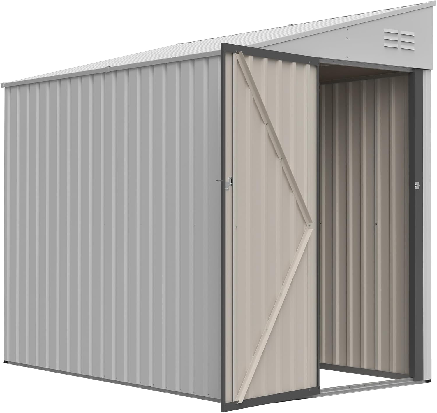 YOPTO 4x7 FT Outdoor Storage Shed,Lean to Lockable Metal Garden Shed Steel with Reinforced Beams,All Weather Waterproof Storage House W/Lockable Door&2 Air Vents,for Backyard,Patio,Lawn,Garden,White
