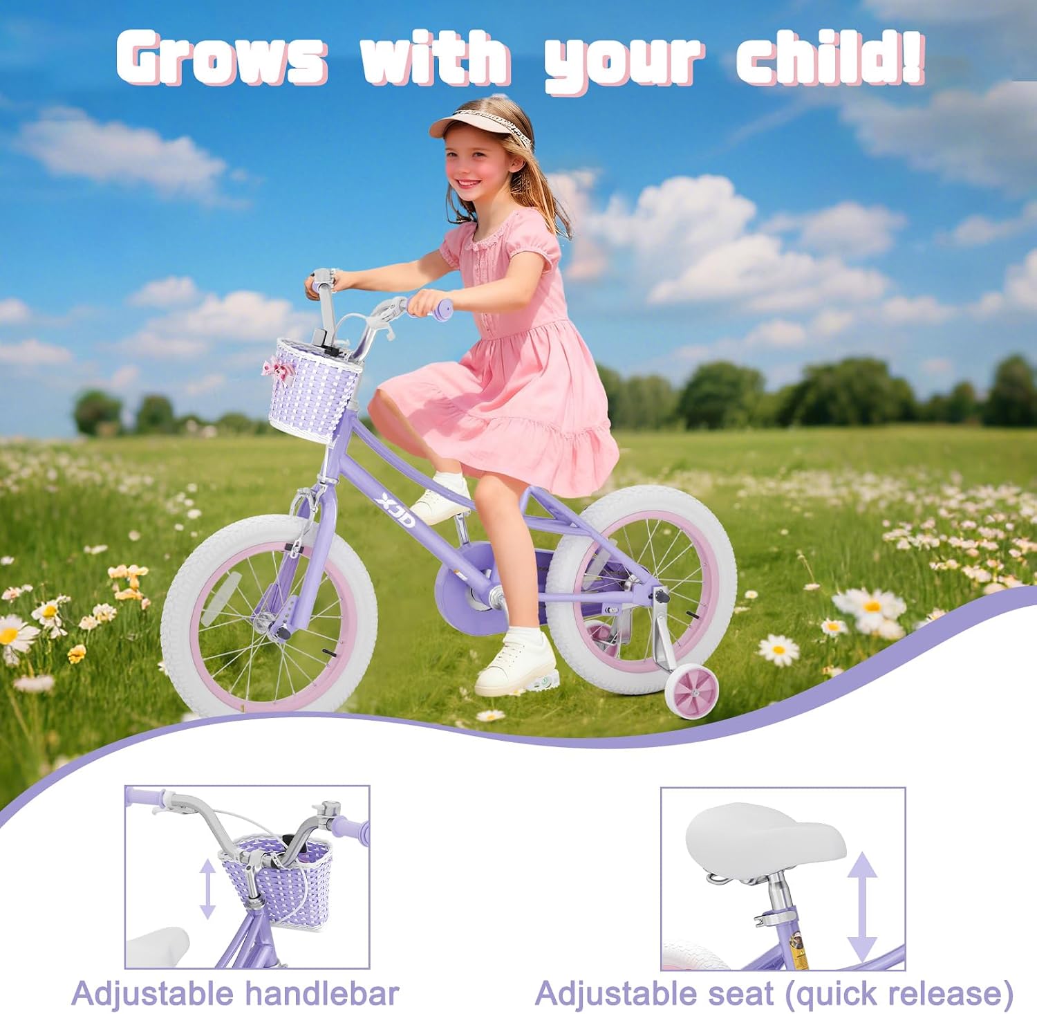 XJD Girls Bike for 2-12 Years Old Kids 12 14 16 20 Inch Toddler Bike,Retro Style Kids Bike with Training Wheels, 20 Inch Girl Bicycle with Kickstand