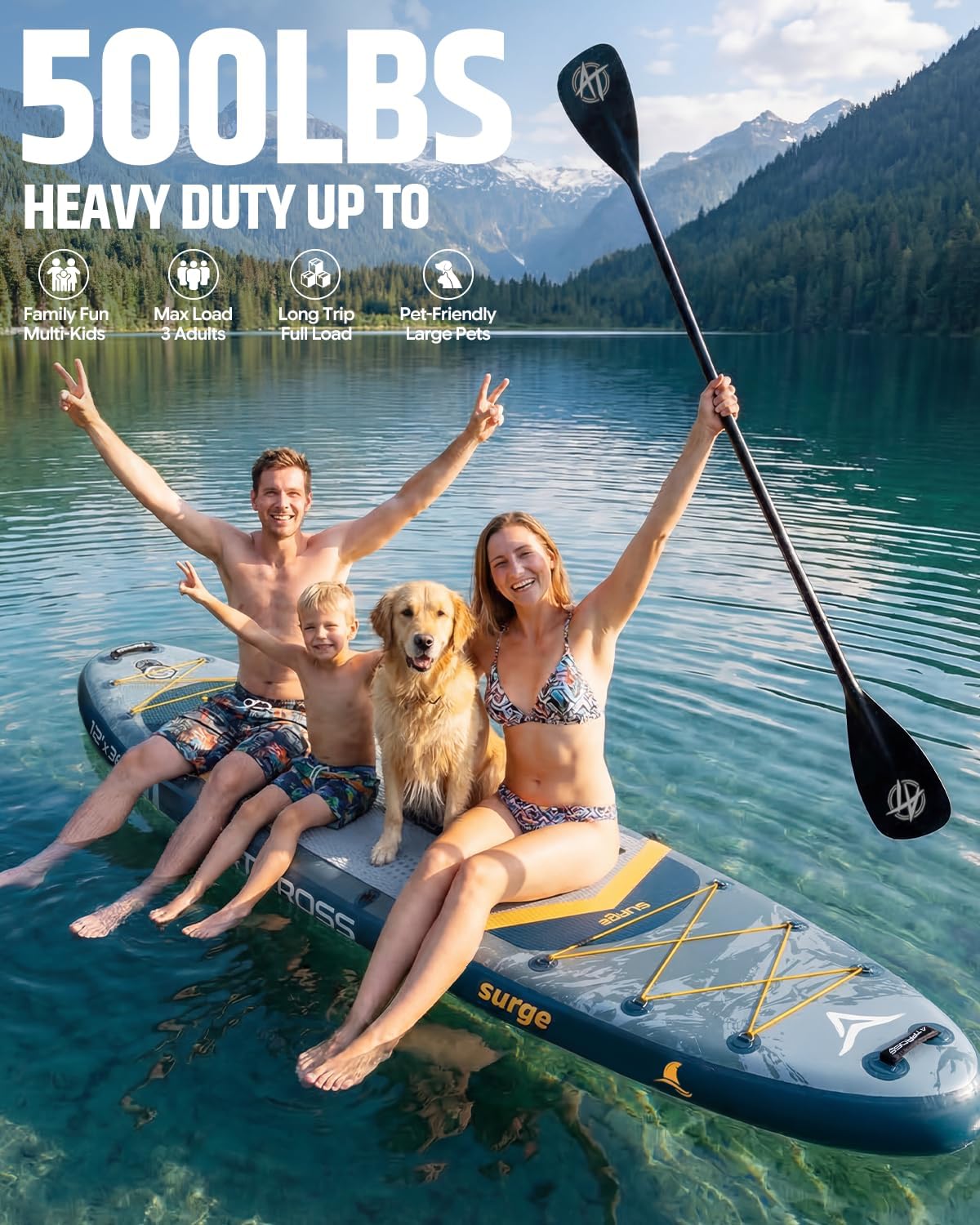 12'x36 Inflatable Paddle Board, 500lbs Extra Wide Stand Up Paddleboard for Adults with Premium SUP Accessories Kit & Backpack, Blow Up Kayak Non-Slip Stable Deck Boat for Yoga Fishing Surf