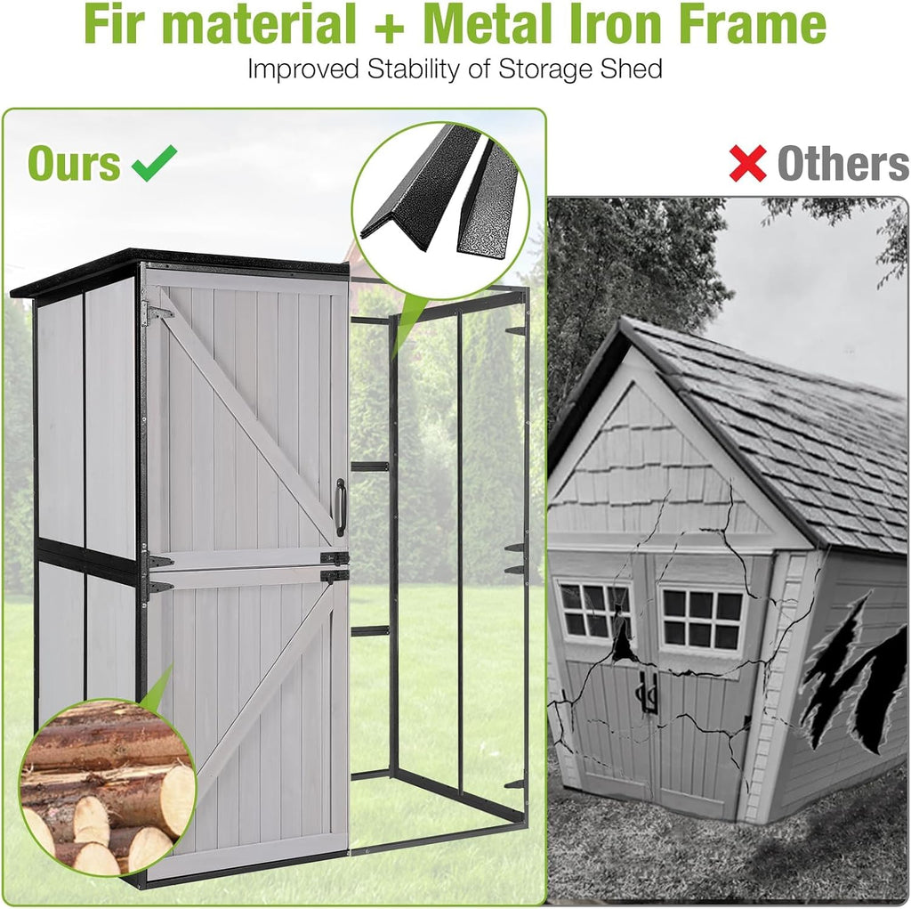 Outdoor Storage Shed, 4.6 x 2.42FT Wooden Garden Sheds Cabinet with All Around Strong Metal Frame, Waterproof Tool Shed with Adjustable Shelves and Removable Floor (White)