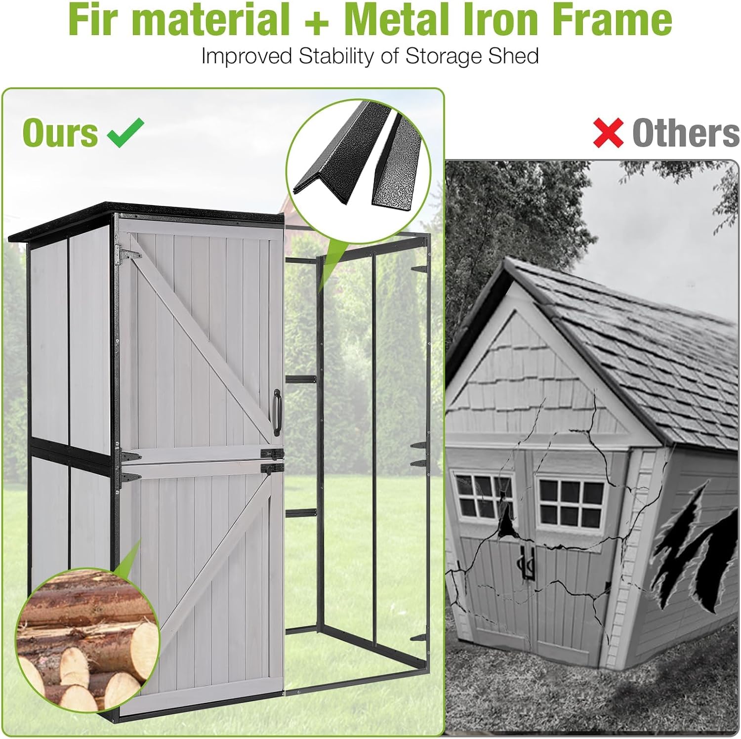 Outdoor Storage Shed, 4.6 x 2.42FT Wooden Garden Sheds Cabinet with All Around Strong Metal Frame, Waterproof Tool Shed with Adjustable Shelves and Removable Floor (White)