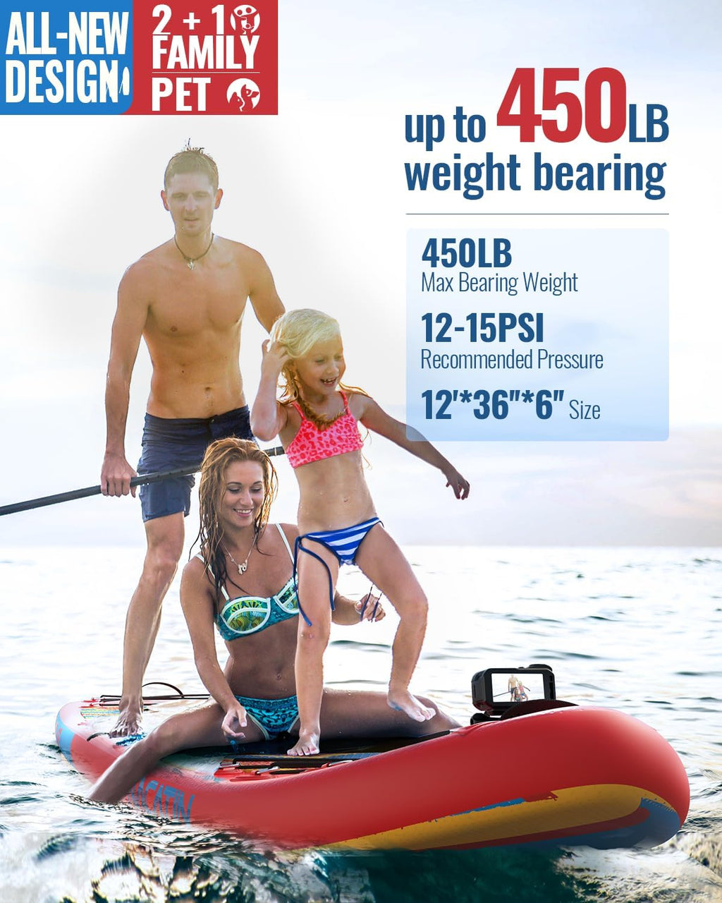 NACATIN 12'/366cm Extra Large Inflatable Stand Up Paddle Board with Seat, Wide 36'/91cm SUP Board for Adults & Family, with Single/Double Paddle, Kayak Seat, Pump, Stable Wide Deck for Beginners