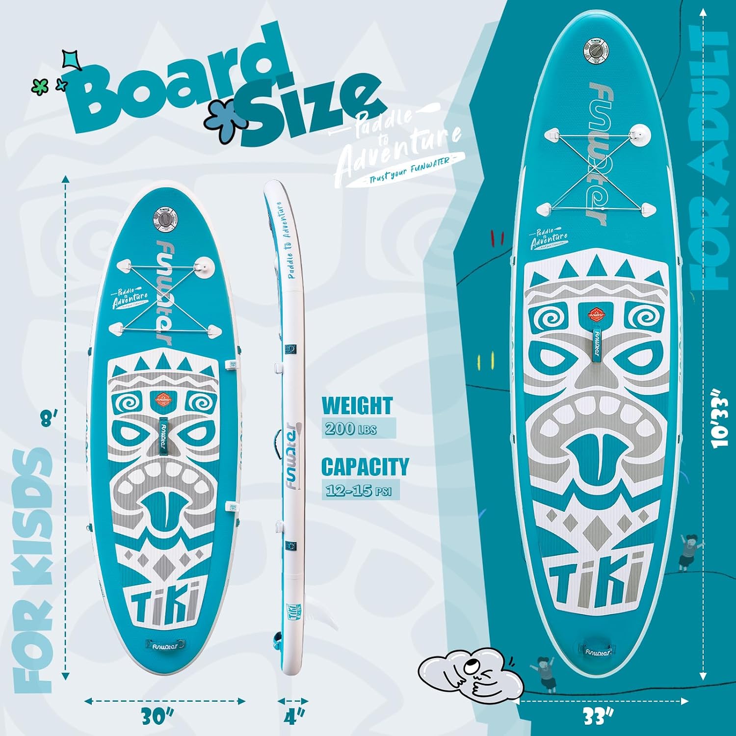 FunWater 8'/10'/10'6'/11'6' Inflatable Stand Up Paddle Board with Premium SUP Paddleboard Accessories, Wide Stable Anti-Slip EVA Deck,Paddle Boards for Adults & Youth of All Skill Levels