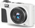PUSOKEI 8K Digital Camera for Photography, 88MP Vlogging Camera with 3' 180 Flip Screen, 18X Zoom, Autofocus, Wide Angle Lens, WiFi Mirrorless Cameras with 32GB Card, 2 Batteries (White)