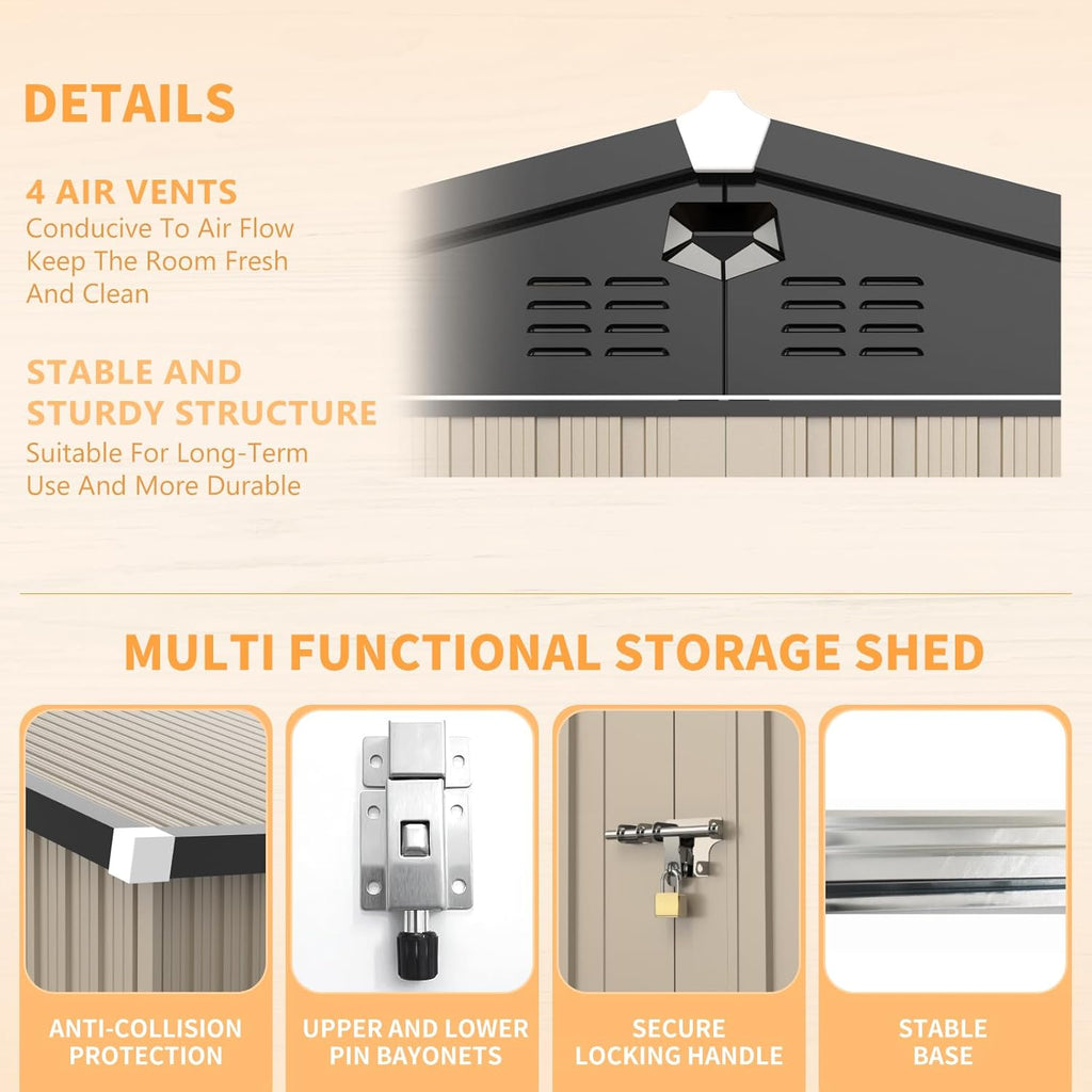 Outdoor Storage Shed 8x6 FT,Metal Tool Sheds,Waterproof Outside Storage Sheds with Lockable Door,Large Storage Building