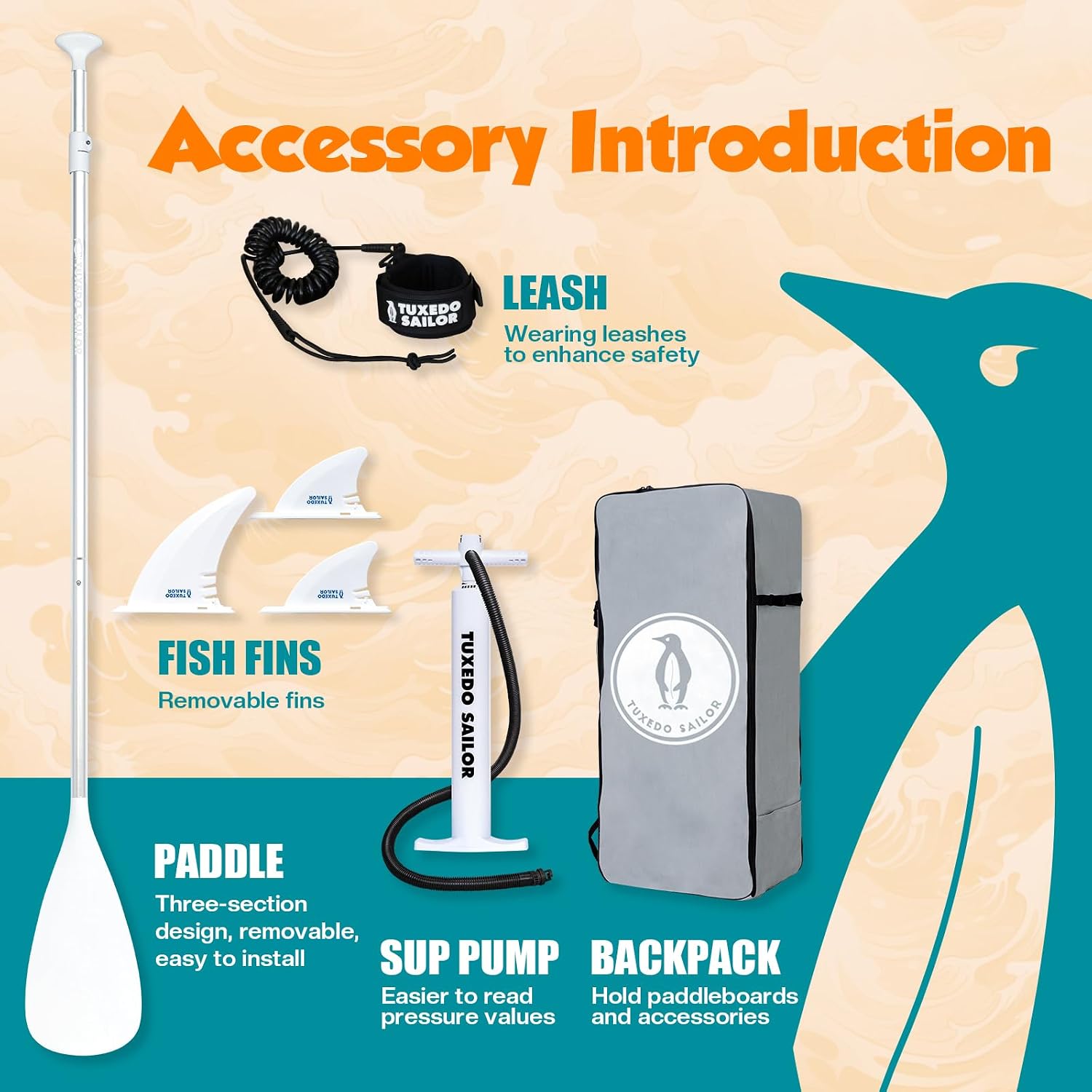 Tuxedo Sailor 10'6'/11' Inflatable Stand Up Paddle Board with SUP Accessories, Anti-Slip EVA Deck and Large Fin, Paddle Boards for Adults & Youth of All Skill Levels