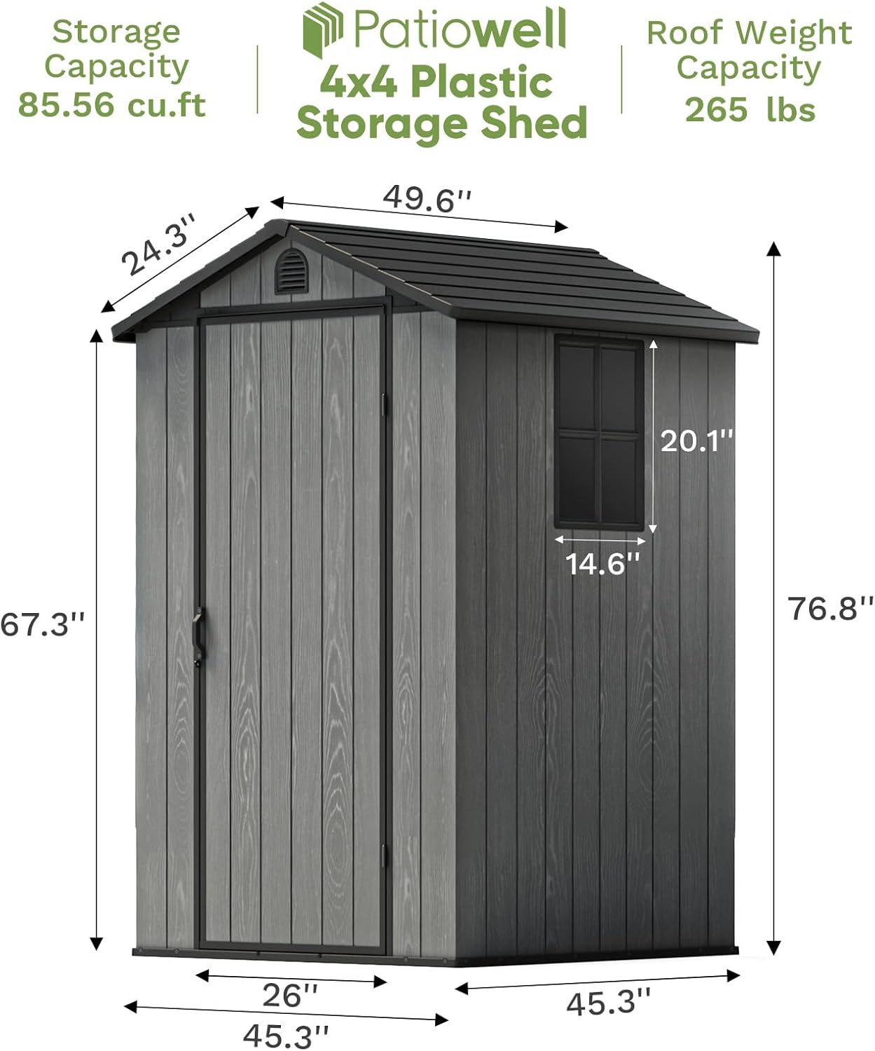 Patiolife 4 x 4 FT Plastic Shed for Outdoor, Storage Resin Shed with Design of Lockable Door and Window, Tool Storage for Garden Patio Lawn,Dark Grey