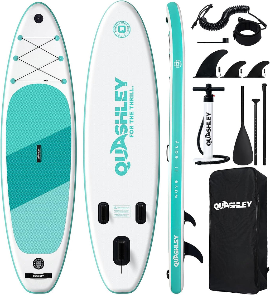 Quashley Inflatable Stand Up Paddle Board,Inflatable Paddleboards 32/34 Inch Wide,All Around SUP for Beginners with Lightweight Paddle,Hand Pump,Backpack,Leash,Durable & Portable iSUP Board