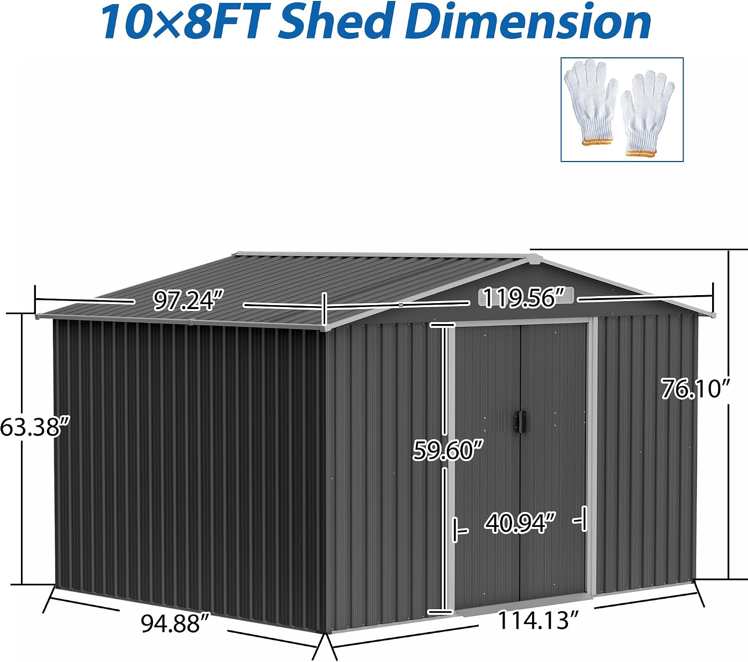 YOPTO 10X8 FT Outdoor Storage Shed W/Lockable Sliding Doors,Metal Shed W/Sloped Roof & Air Vents,All Weather Garden Tool House for Backyard Patio Lawn,Gray