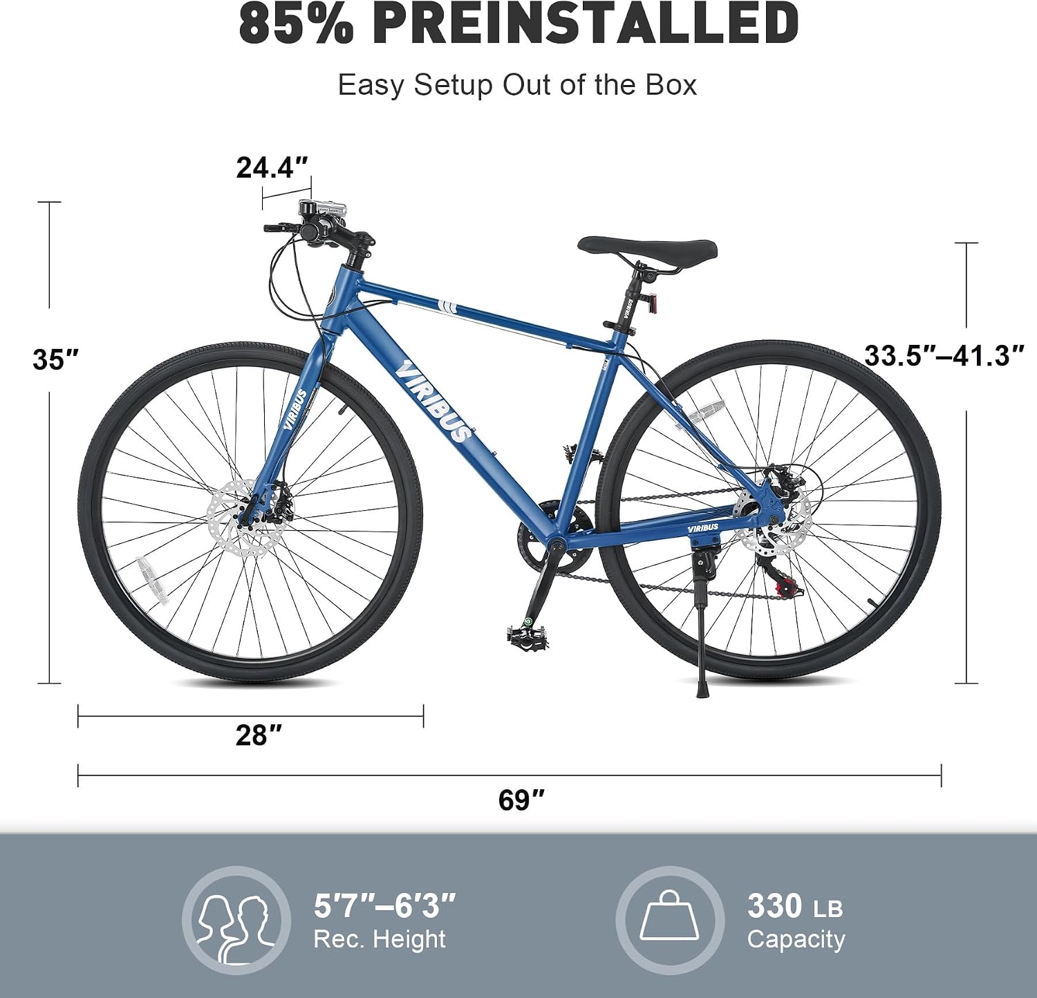 VIRIBUS Hybrid Bikes, 28 inch Mens Bike with Lightweight Aluminum Frame and Disc Brakes, 700C Bikes for Tall Men, 7 Speed Vintage Retro Hybrid Bicycles for City Commuters, Adult Road Bike, Blue
