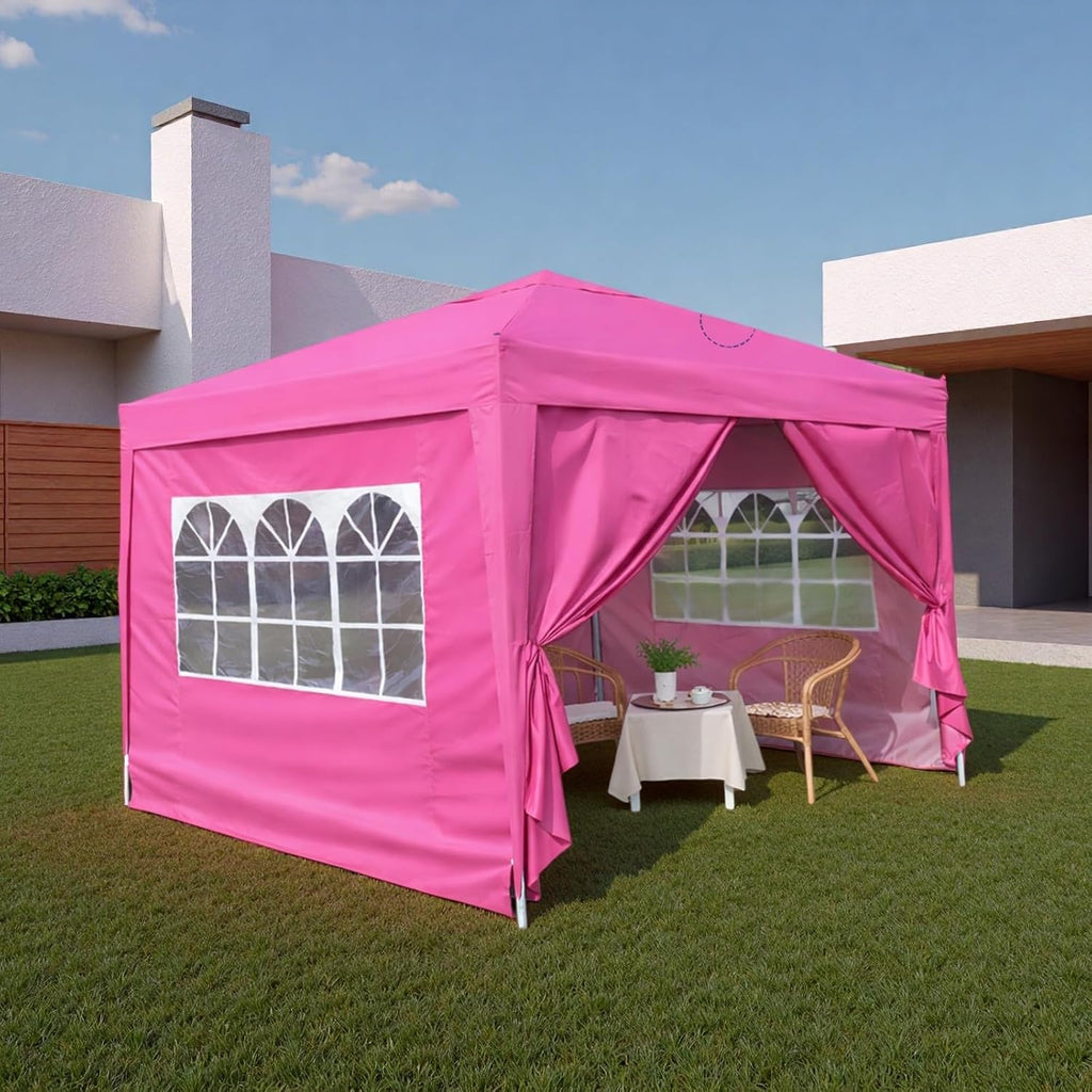 10x10FT Canopy Tent, Outdoor Gazebo Pop up Canopy with 4 Removable Sidewalls & 2 Windows, Patio Camping Shade Canopy with 4 PCS Weight Sand Bag & Carry Bag, Ideal for Parties Events, Magenta