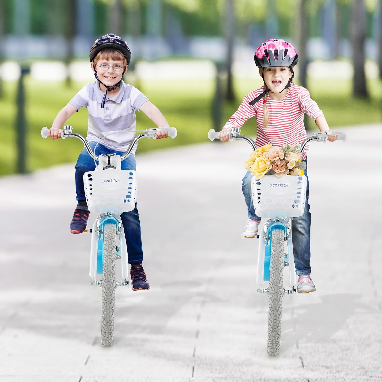 BABY JOY Kids Bike, 12 14 16 18 20 Inch Boys Girls Bike w/Adjustable Seat, Removable Basket, Handbrake & Coaster Brake, Training Wheels or Kickstand, Kids Bicycle with Multi-Color