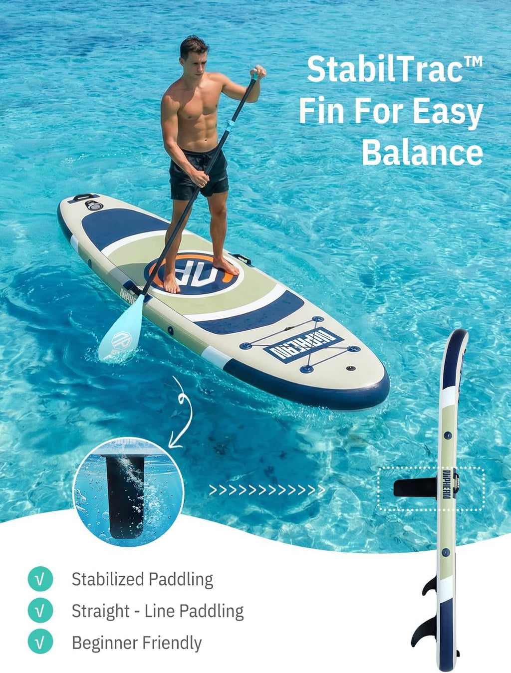 Niphean（Ultra-Light） Inflatable Paddle Board with StabilTrac Fin and Durable SUP Accessories, 10' Stand Up Paddle Boards for Adults & Youth, Versatile Yoga Paddle Board, Gift Ideas