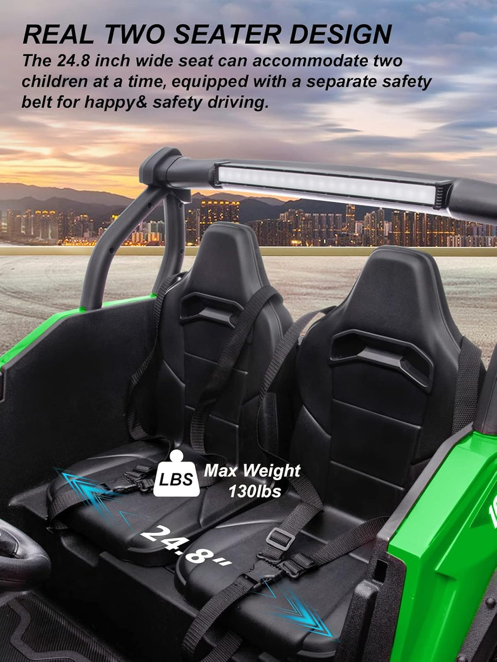 OTTARO 24V XXXL Ride on Cars 2 Seater, Electric Cars Vehicles for Big Kids, 4WD Ride on UTV Truck w/Remote Control, 25' Spacious Seat, 2 Safety Belts, Bright Light, Music Player,Bluetooth（Green）