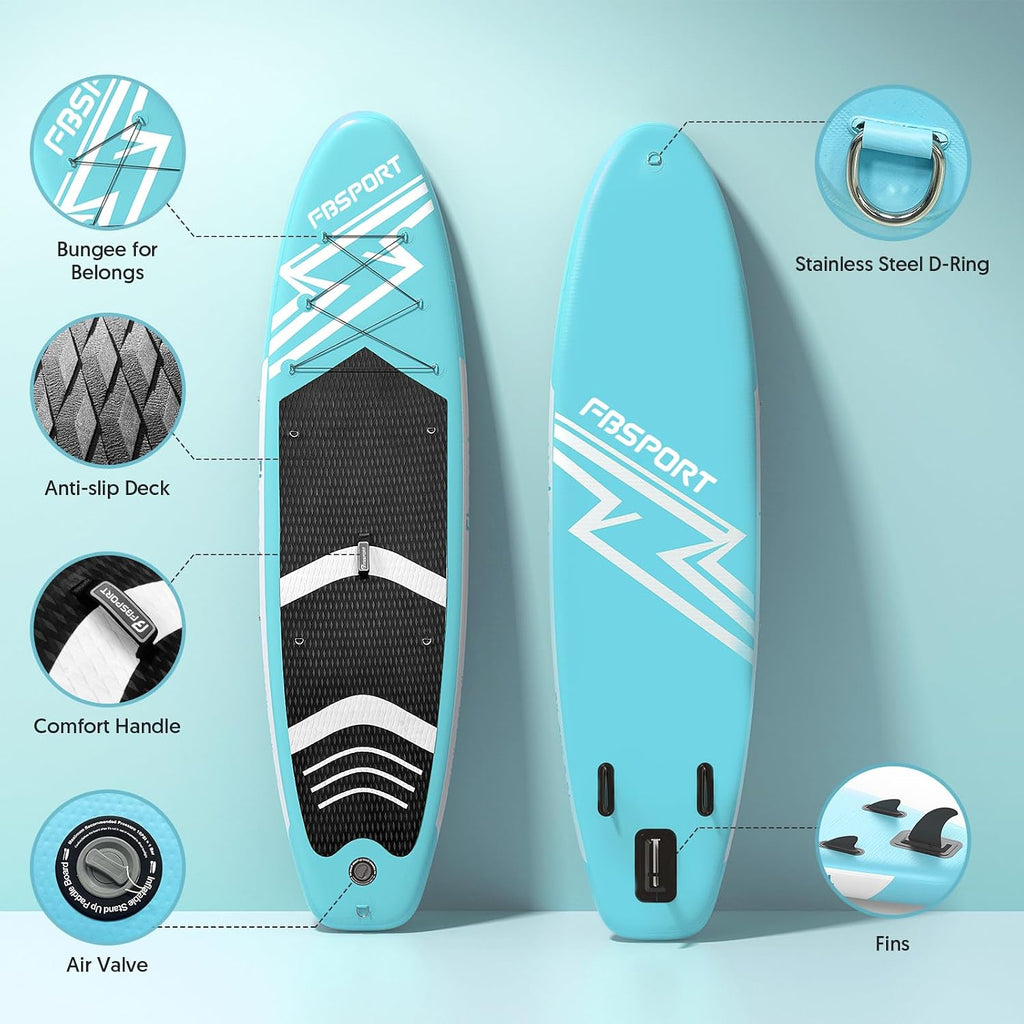 FBSPORT 11' Premium Stand Up Paddle Board, Yoga Board with SUP Accessories & Carry Bag | Wide Stance, Surf Control, Non-Slip Deck, Leash, Paddle and Pump for Youth & Adult