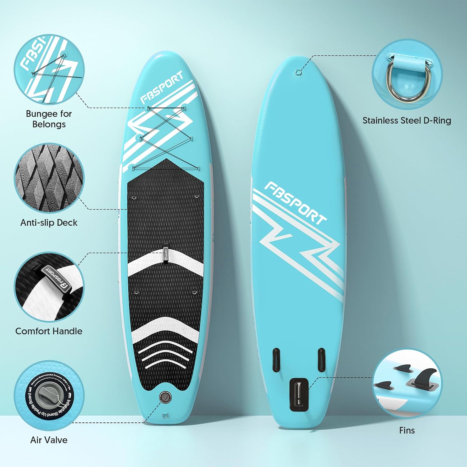 FBSPORT 11' Premium Stand Up Paddle Board, Yoga Board with SUP Accessories & Carry Bag | Wide Stance, Surf Control, Non-Slip Deck, Leash, Paddle and Pump for Youth & Adult