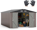 Goplus 10 x 14 FT Outdoor Storage Shed, Large Garden Tool House w/Improved Windproof Metal Structure, 4 Vents, Lockable Door, Waterproof Utility Tool Organizer for Backyard, Lawn, Patio
