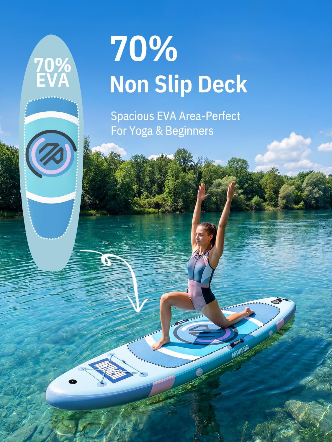 Niphean（Ultra-Light） Inflatable Paddle Board with StabilTrac Fin and Durable SUP Accessories, 10' Stand Up Paddle Boards for Adults & Youth, Versatile Yoga Paddle Board, Gift Ideas