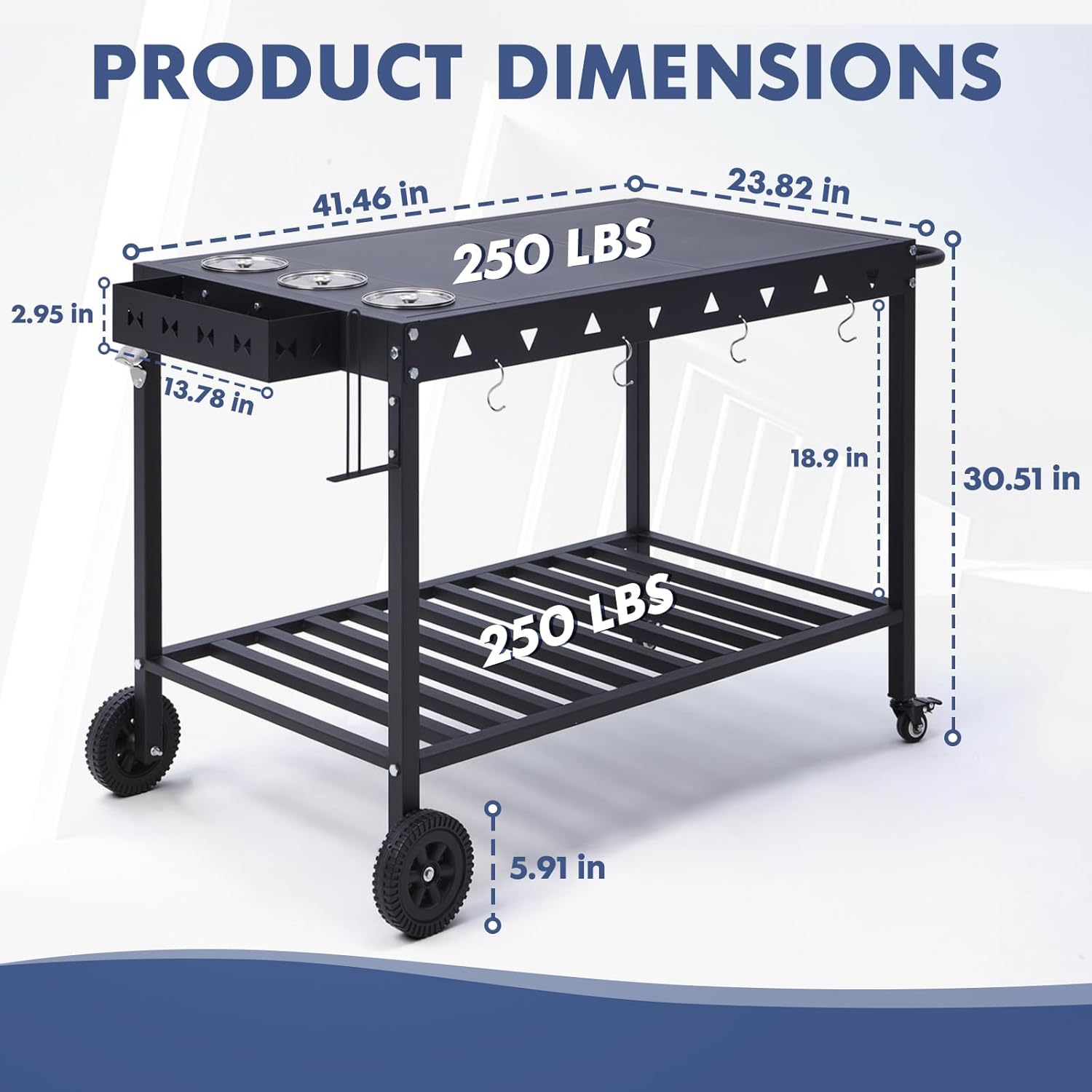 Portable Outdoor Grill Table with Wheels, Heavy-Duty Griddle Stand Grill Cart with Shelves,Towel Holder, Spice Pots & Bottle Opener, Multi-Functional BBQ Prep Station & Utility Cart