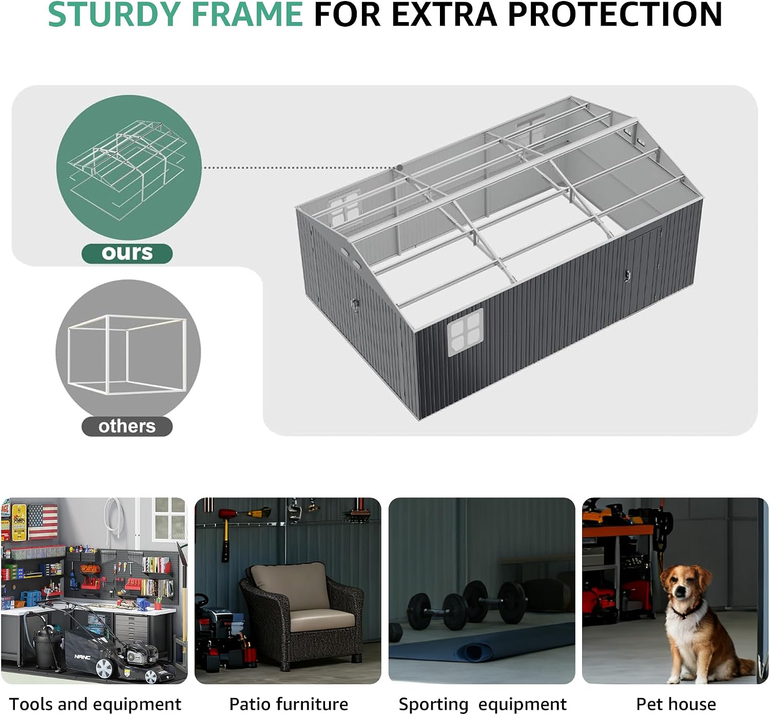 KUIKUI Sheds & Outdoor Storage 13x20ft Upgrade, Heavy Duty Outdoor Storage Shed with 2 Windows and 2 Translucent Roof for Car and Tools