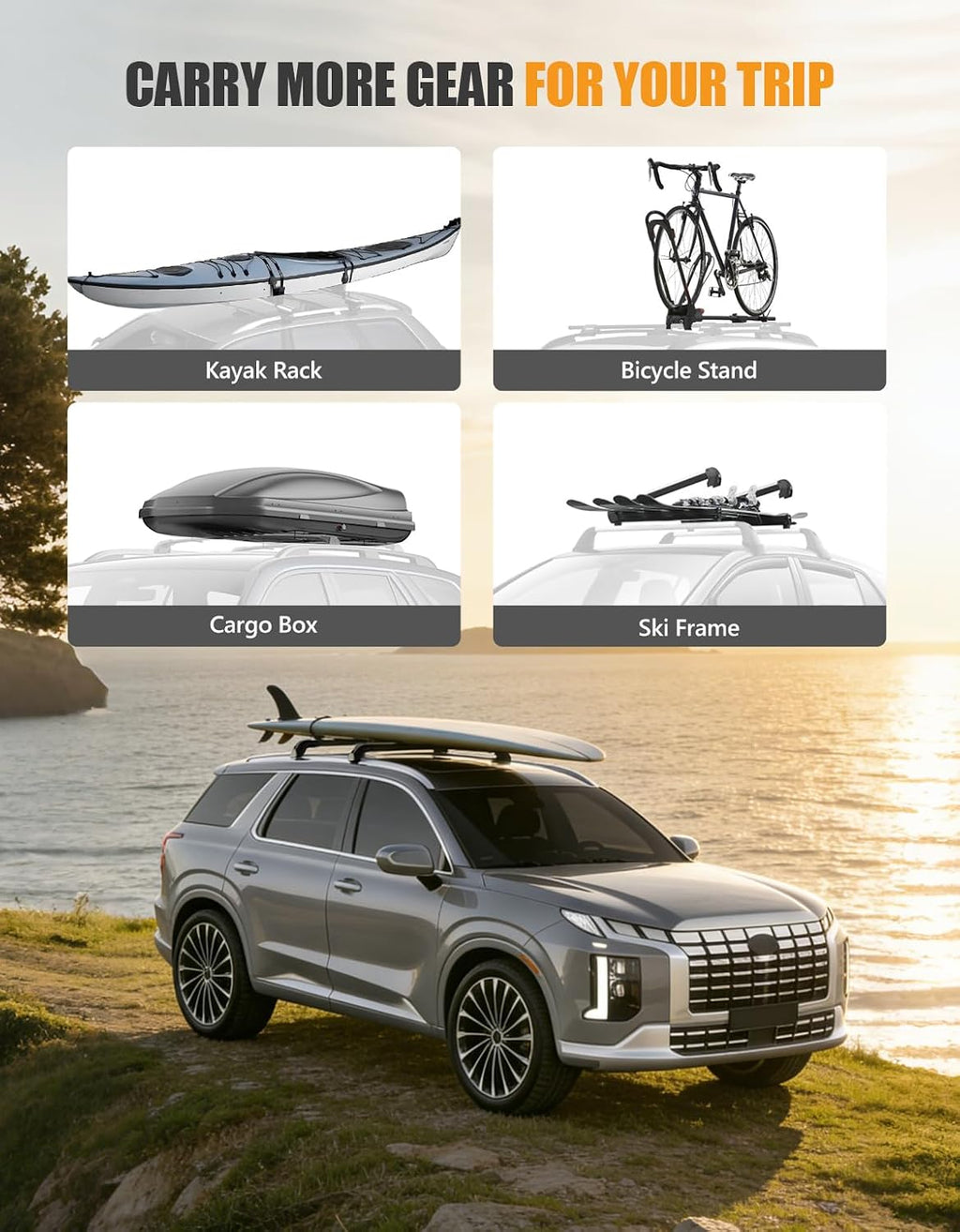 KINGGERI 330lb Lockable Roof Rack Cross Bars Compatible with Hyundai Palisade 2019-2025 SE SEL XRT Limited Calligraphy, Heavy Duty Rooftop Aluminum Roof Rails Crossbars Cargo Luggage Accessories