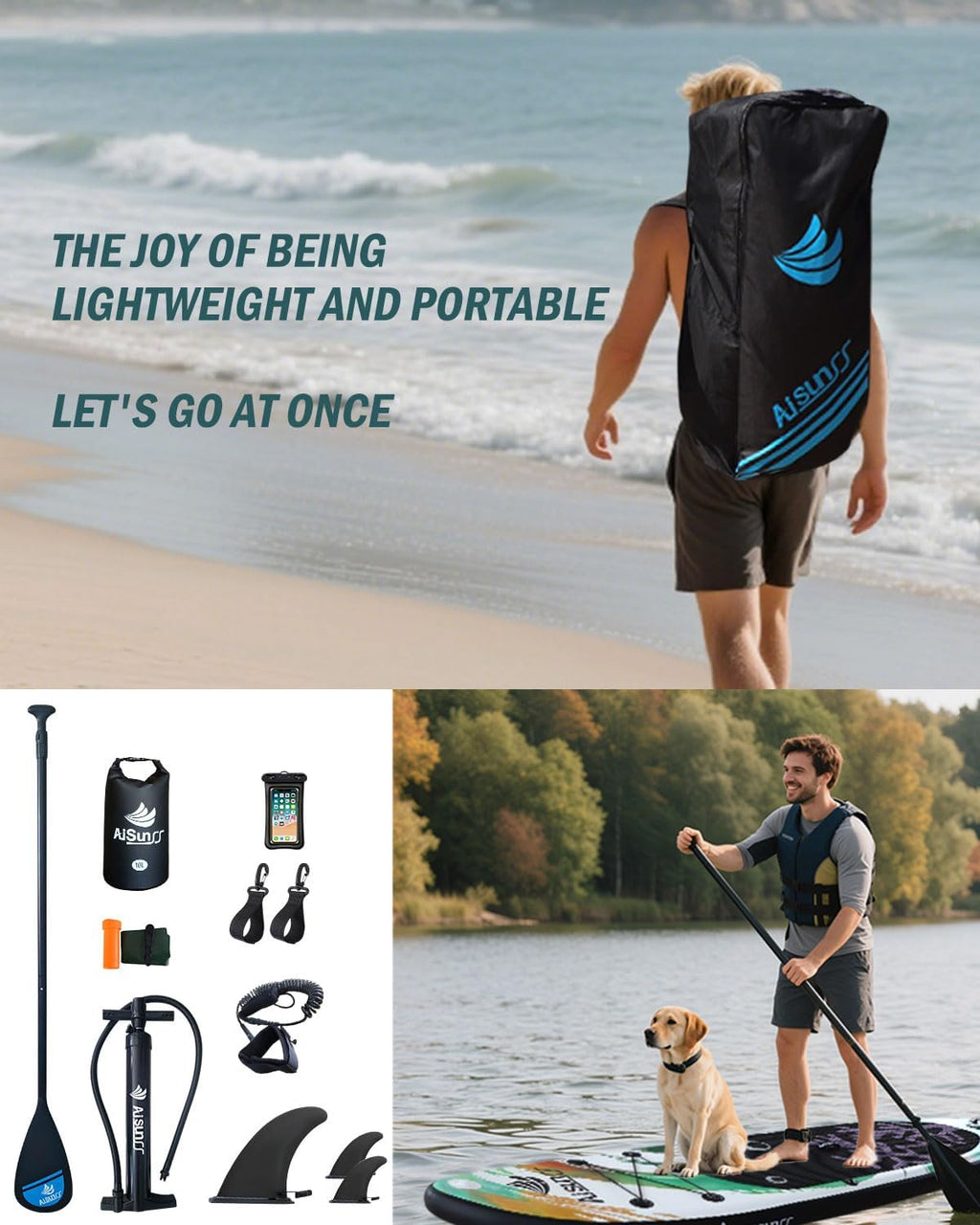 Inflatable Paddle Board for Adult, Paddle Board for All Skill Levels, Wide SUP Board with Primium Accessories Include SUP Carry Bag, Hand Pump, 10L Waterproof Bag