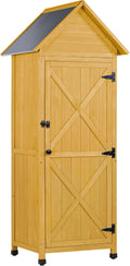 Wooden Outdoor Storage Cabinet,Tall Vertical Garden Tool Shed with Waterproof Metal Roof & Adjustable Feet – Perfect for Yard, Patio, Lawn & Deck (Yellow, 22' x 26' x 67')