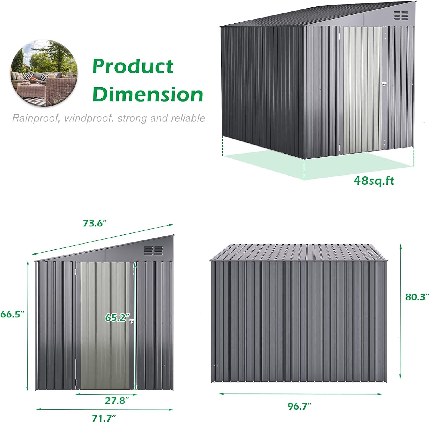 AECOJOY Shed Lean to Storage Shed, Outdoor 6' x 8' Metal Wall Side Bike Shed & Outdoor Storage, Garden Storage Cabinet for Backyard, Patio and Outdoor Use in Dark Grey