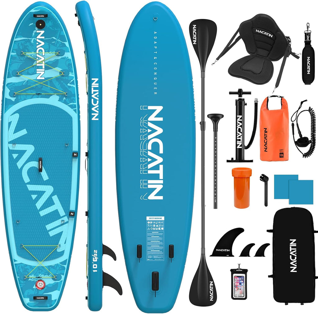 NACATIN Inflatable Stand Up Paddle Board,10'6'Upgrade Version Blow Up Paddle Boards for Adults with Premium SUP Accessories& Backpack,Adjustable Paddle,Camera Mount,Hand Pump, for Lake, River, Yoga