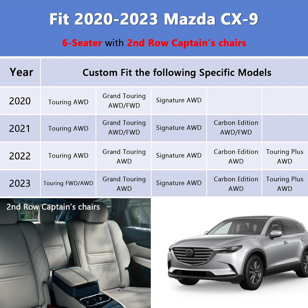 GINOWY-Floor Mats & Cargo Liner Set for Mazda CX9 2020-2023, 6 Passenger (Without Center Console), Bucket Seat, All Weather Car Floor Mats Cargo Trunk Mat Waterproof for Mazda CX-9 Accessories