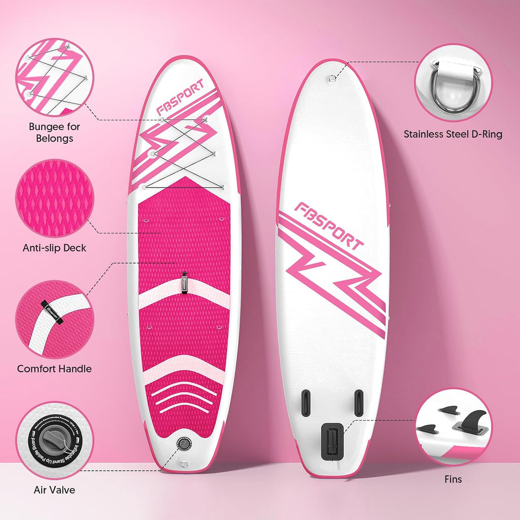 FBSPORT 11' Premium Stand Up Paddle Board, Yoga Board with SUP Accessories & Carry Bag | Wide Stance, Surf Control, Non-Slip Deck, Leash, Paddle and Pump for Youth & Adult