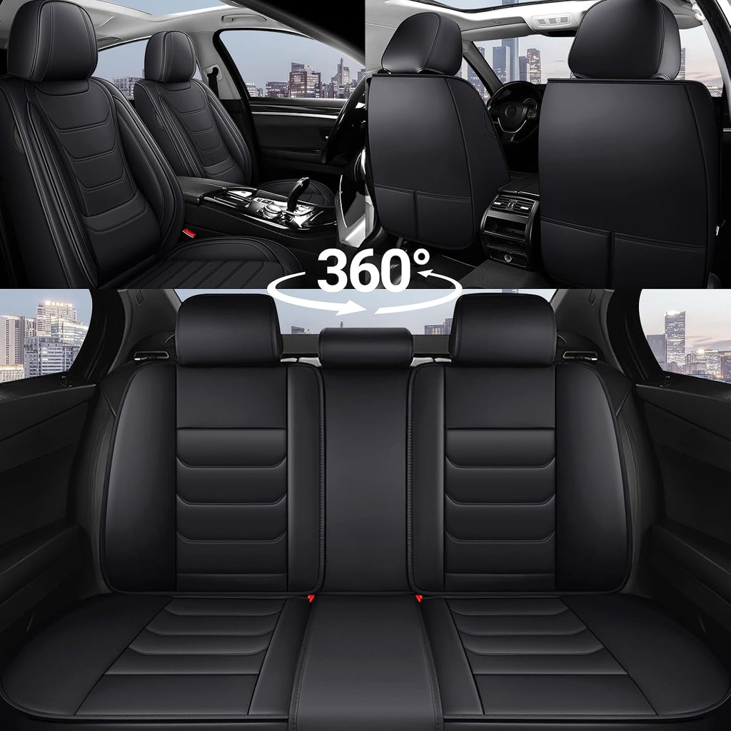 DHAEY Car Seat Covers for Volkswagen Atlas 2018-2025, Family Seat Covers, Nappa Leather, Wear-Resistant, Anti-Slip, Waterproof, 5PCS Full Set, Black