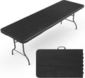 8 Ft Plastic Folding Table,Heavy Duty Portable Table for Indoor & Outdoor,Wood Grain Desktop & 400lbs Weight Capacity,Premium Solutions for Camping,Picnic,BBQ and Party