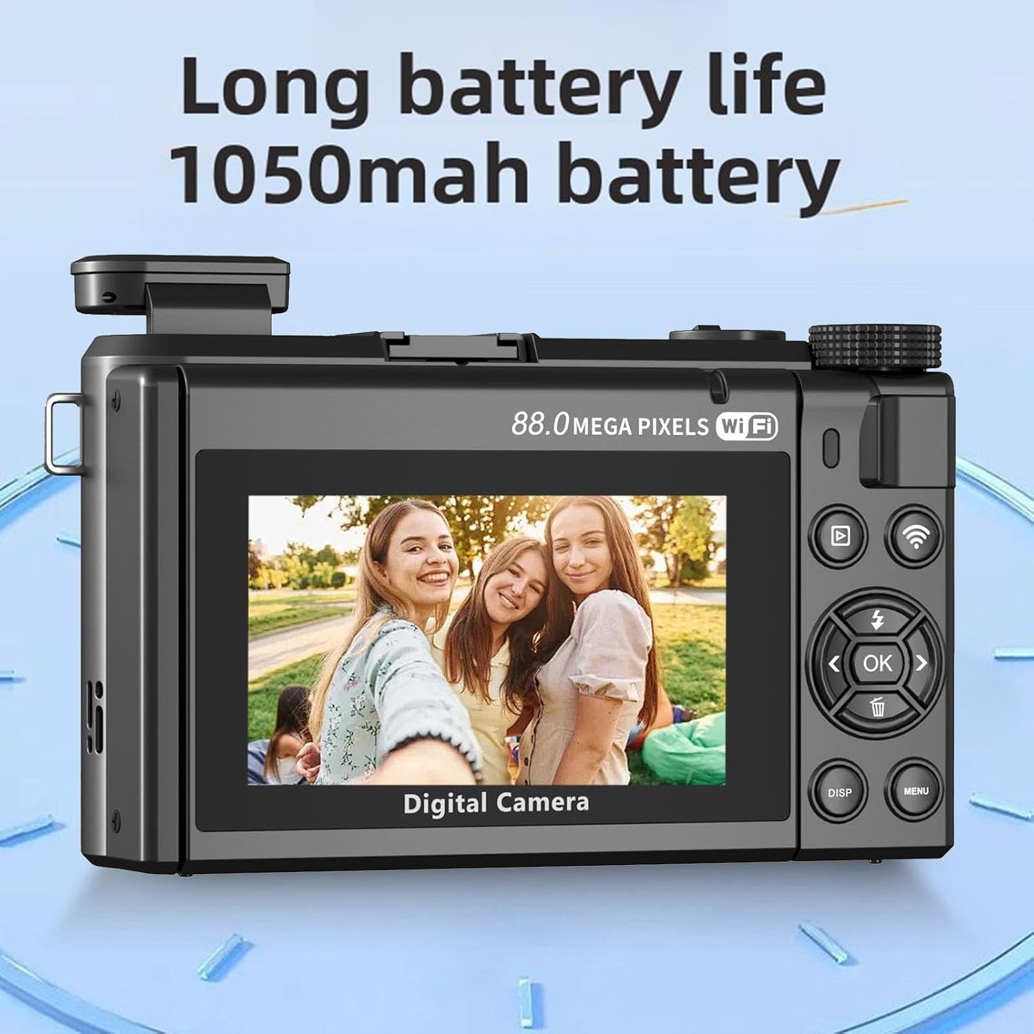 PUSOKEI 8K Digital Camera for Photography, 88MP Vlogging Camera with 3' 180 Flip Screen, 18X Zoom, Autofocus, Wide Angle Lens, WiFi Mirrorless Cameras with 32GB Card, 2 Batteries (Black)