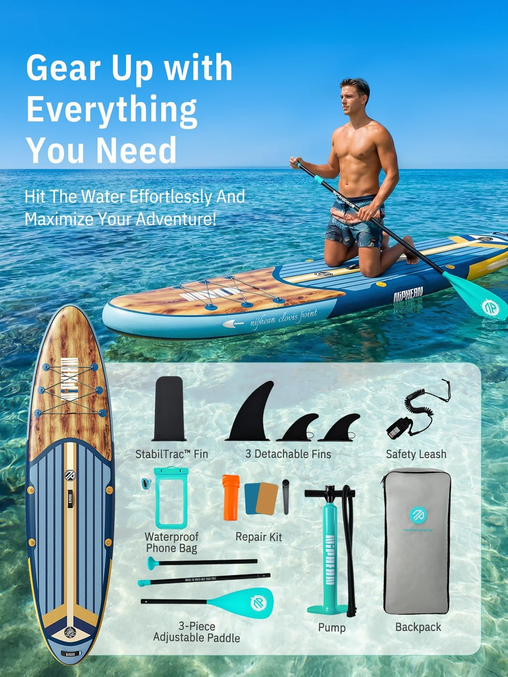 Niphean Inflatable Stand Up Paddle Board with SUP Accessories, Anti-Slip EVA Deck, 10'6'' Inflatable Paddle Boards for Adults & Youth of All Skill Levels