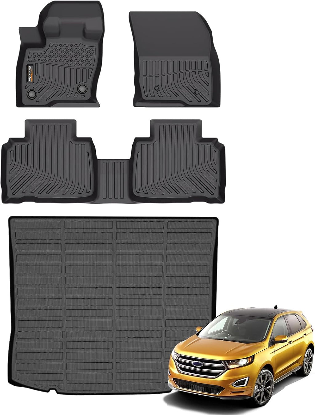 Binmotor-Floor Mats & Cargo Liner Set for 2015-2024 Ford Edge, All Weather Car Mats for Ford Edge Mat Floor Liners Rear Cargo Mat Custom Fit for Edge Accessories