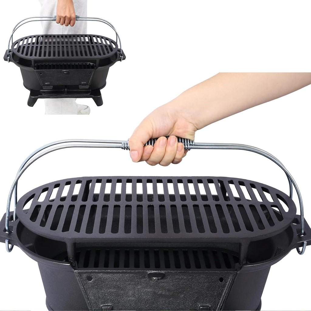 2025 Upgrade portable cast grill, hibachi grill outdoor, Cast Iron Hibachi Grill, hibachi 100% Cast Iron with Double-Sided Grate, Small Charcoal, Camping Stove (2, No handle)
