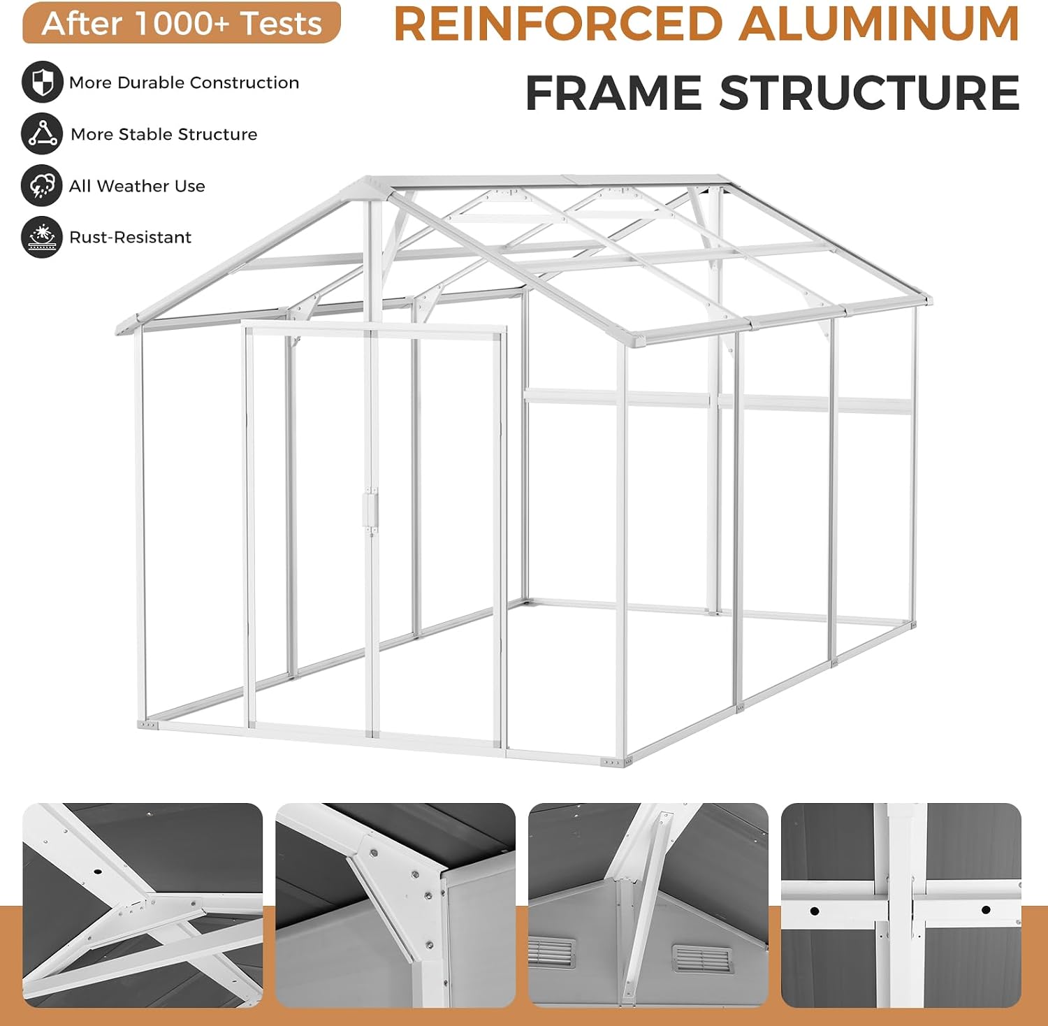 CDCASA 8x14 FT Resin Storage Shed with Floor Included, Steel‑Reinforced Large Waterproof Outside Plastic Storage Sheds with Base, 2 Adjustable Openable Window for Garden Backyard Patio Lawn, Dove Grey