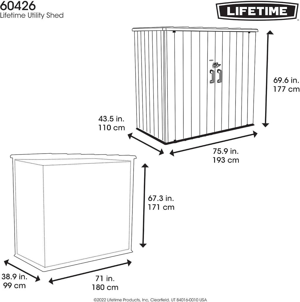 Lifetime Outdoor Utility Storage Shed with Double Wall Steel-Reinforced Construction, 6.3 x 3.6 FT