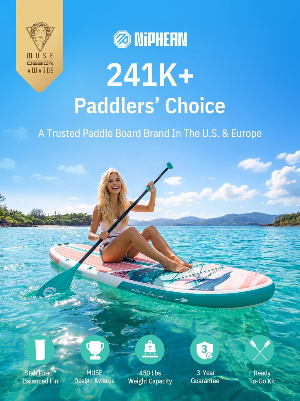 Niphean Inflatable Stand Up Paddle Board with SUP Accessories, Anti-Slip EVA Deck, 10'6'' Inflatable Paddle Boards for Adults & Youth of All Skill Levels