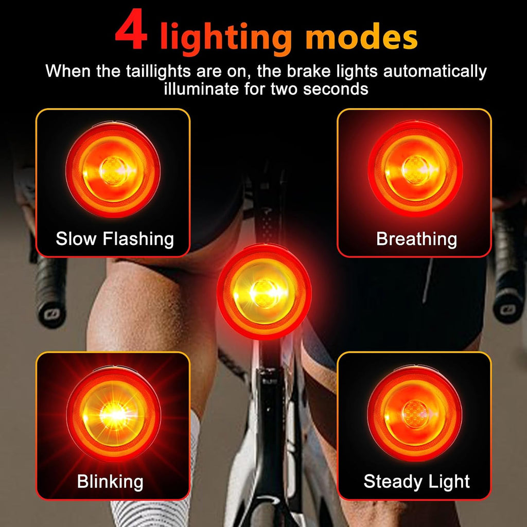 USUPERINK Rear Bike Light Rechargeable,Smart Brake Sensing Bike Tail Light,4 Light Modes 8 Brightness Levels220°Angle,Up to 300 Lumens, Waterproof Safety Road Back Bicycle Lights for Night Riding,30PK