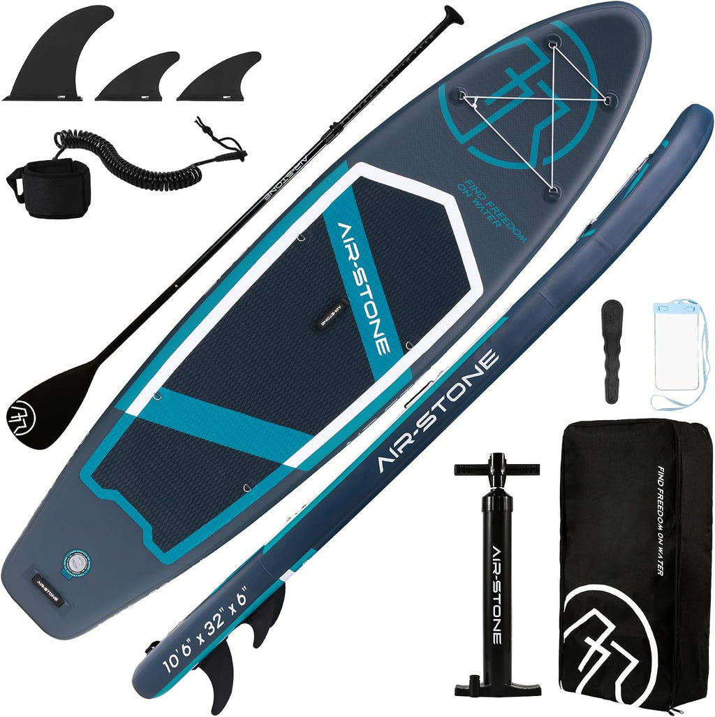 AIR-STONE 10'6' 450 lb Capacity，Inflatable Stand Up Paddle Board with sup Accessories Including Backpack, Repairing Kits, Non-Slip Deck, Leash, 3 Fins, Paddle and Hand Pump