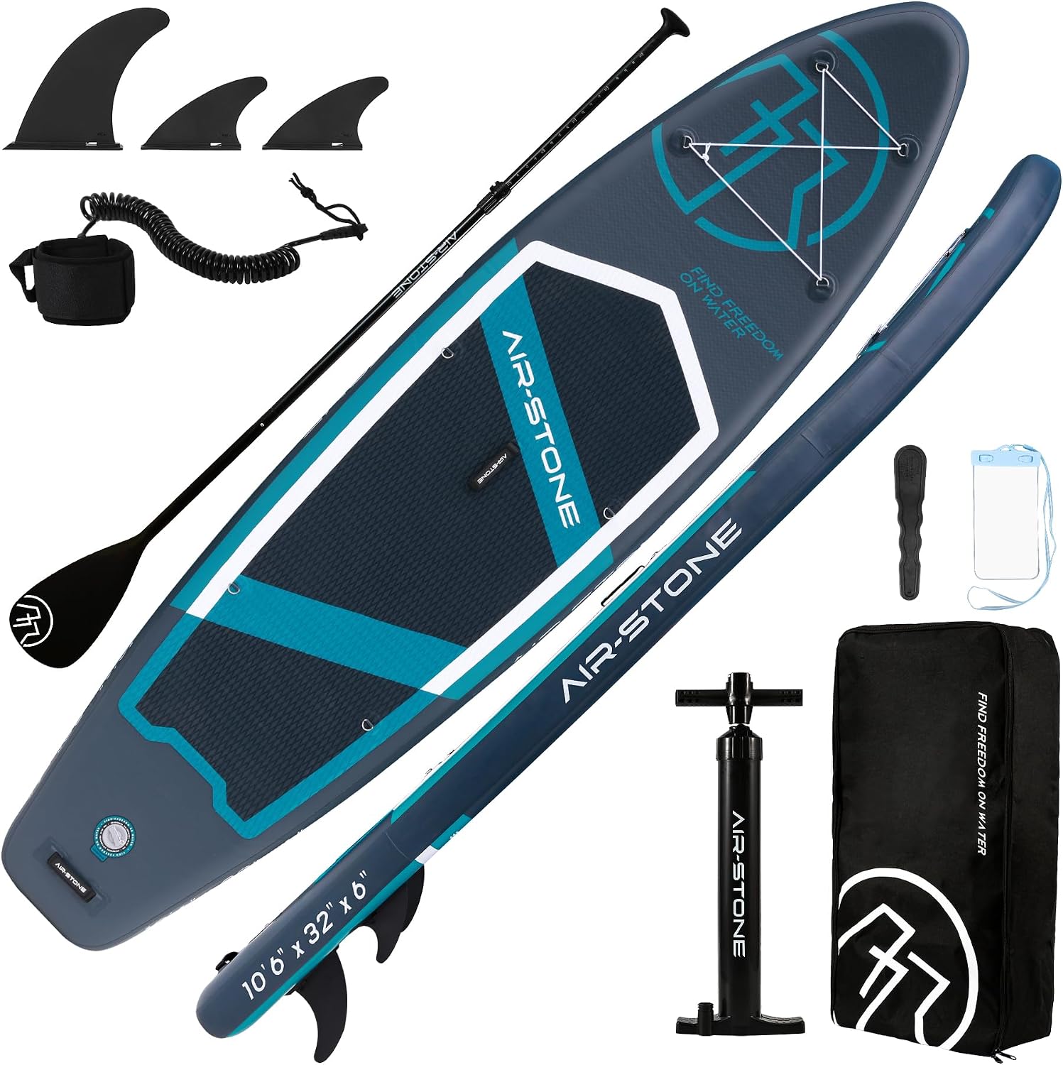 AIR-STONE 10'6' 450 lb Capacity，Inflatable Stand Up Paddle Board with sup Accessories Including Backpack, Repairing Kits, Non-Slip Deck, Leash, 3 Fins, Paddle and Hand Pump