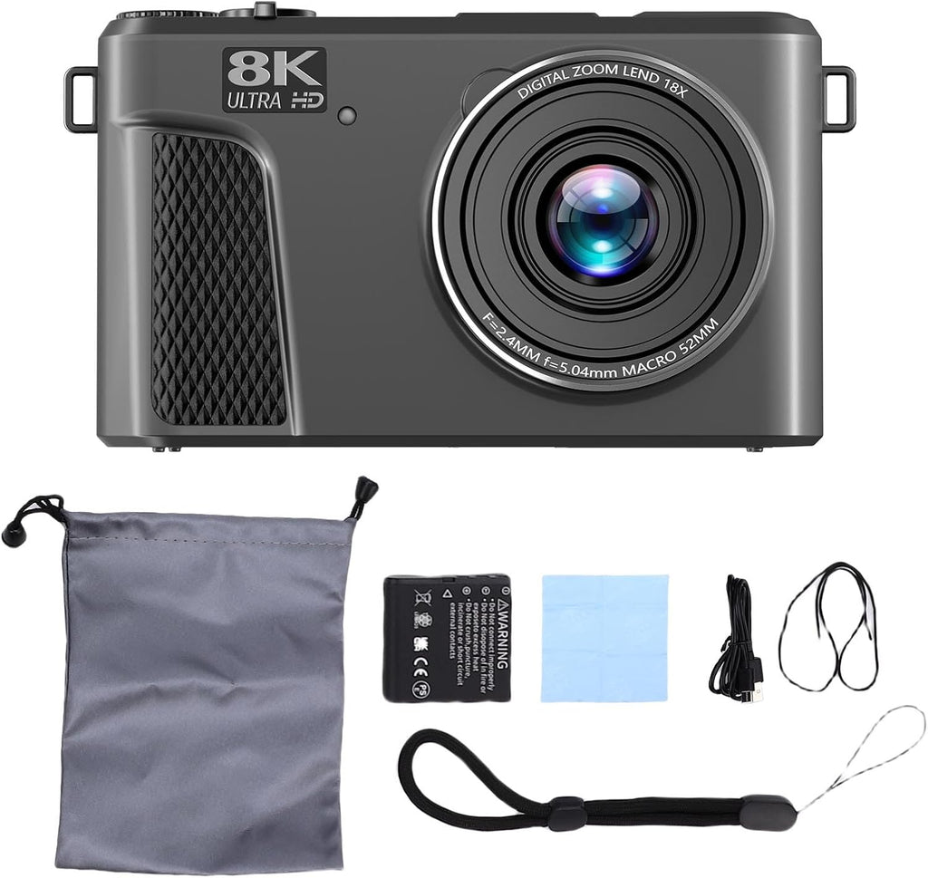 PUSOKEI 8K Digital Camera, Auto Focus 88MP Cameras for Photography, 18x Zoom WiFi Vlogging Camera, 3 inch Flip Screen, with Webcam Mode, Filter, Multiple Filters LED Fill Light (Black)