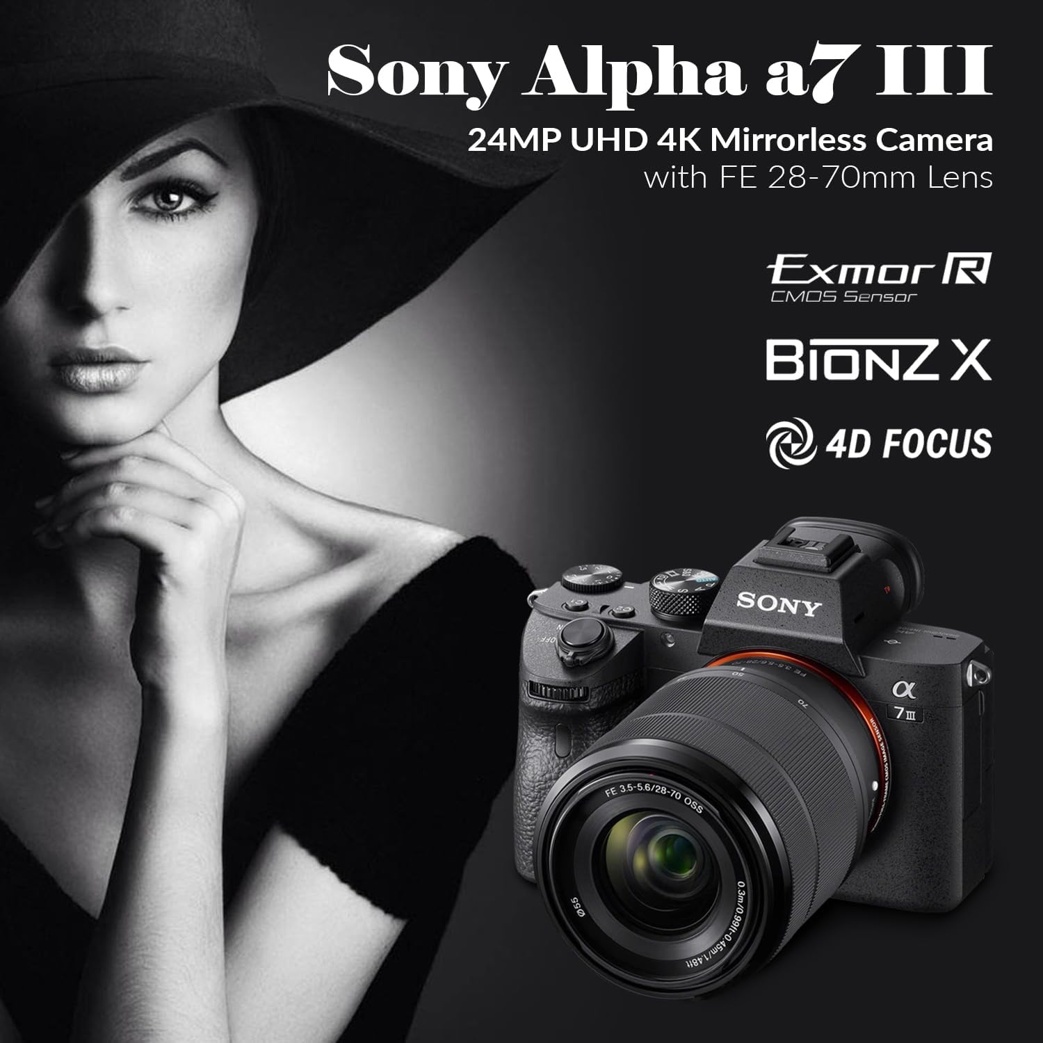 Sony Alpha a7 III Mirrorless Digital Camera with FE 28-70mm Lens - Bundle, Shoulder Bag, 64GB SD Card, Card Reader, SD Card Case, PC & Mac Software Kit, Extra Battery, 55mm Filter Kit