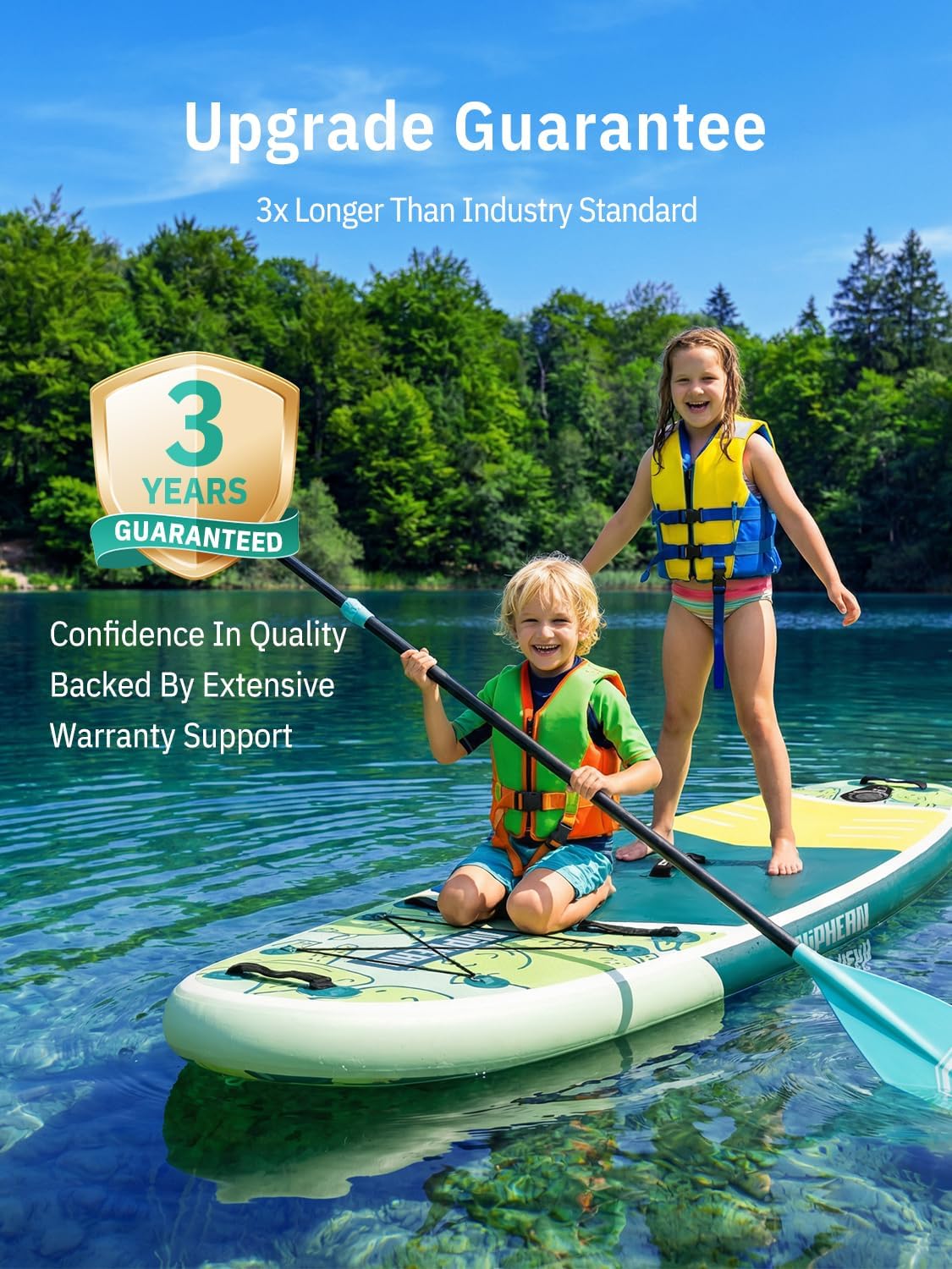 Niphean (Extra Large) Inflatable Paddle Board, SUP for 2+1 People/Family 500lbs Capacity Stand Up Paddle Board with SUP Accessories, StabilTrac Fin Non-Slip Paddleboard for Adults