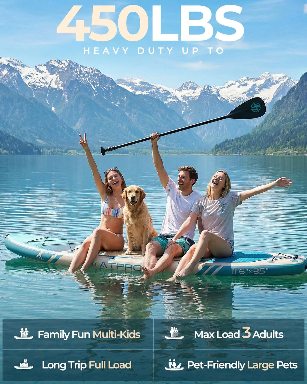 11'6'x35' Inflatable Paddle Board, 450lbs Extra Wide Stand Up Paddleboard for Adults with Premium SUP Accessories Kit & Backpack, Blow Up Kayak Non-Slip Stable Deck Boat for Yoga Fishing Surf